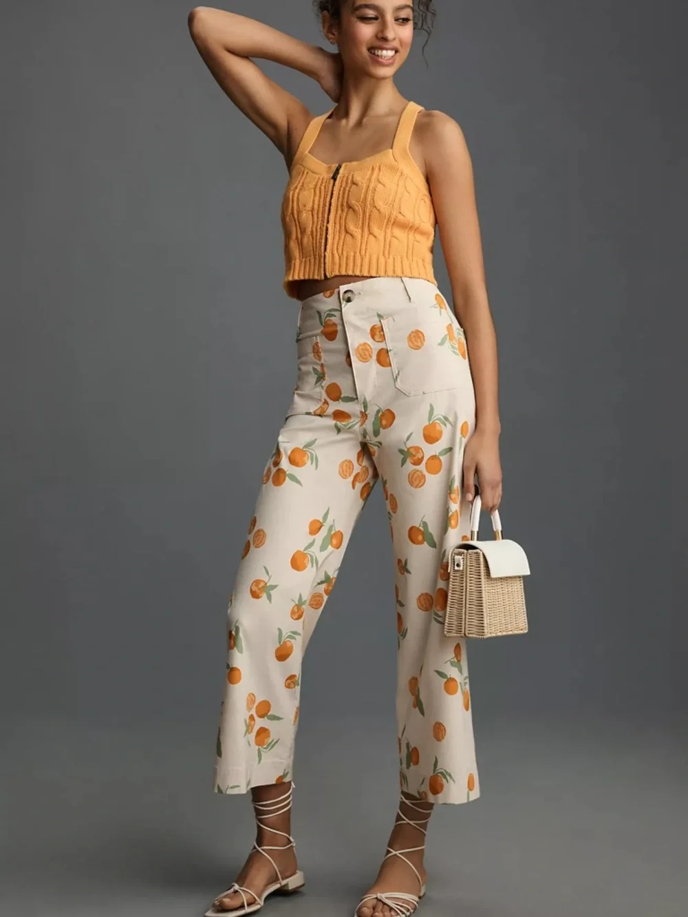NWT Anthropologie Maeve Colette Crop Wide Leg Pants Orange Tangerine Mandarin 28 - Picture 2 of 4